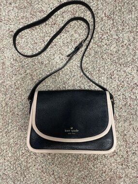 kate spade Black Pebbled Leather Crossbody with blush Trim